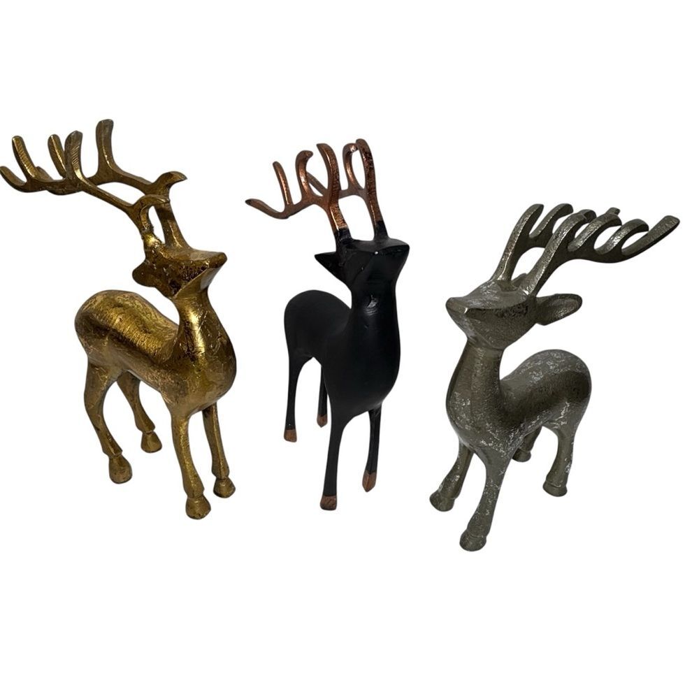 Decorative Metal Reindeer Figurines Set of 3 Gold Silver Black